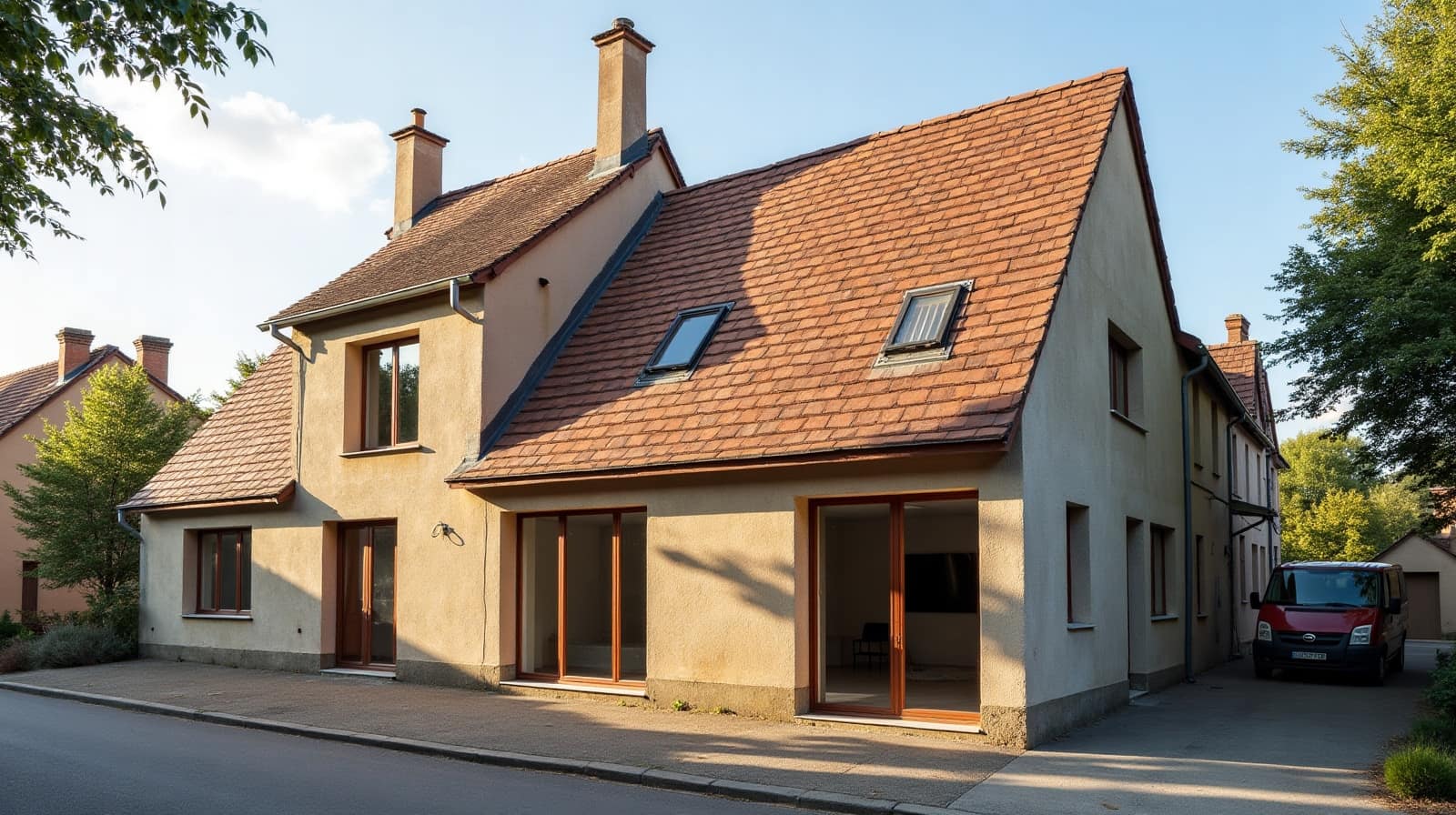 Toiture en ardoise d'une maison de ville du centre ancien de Cholet