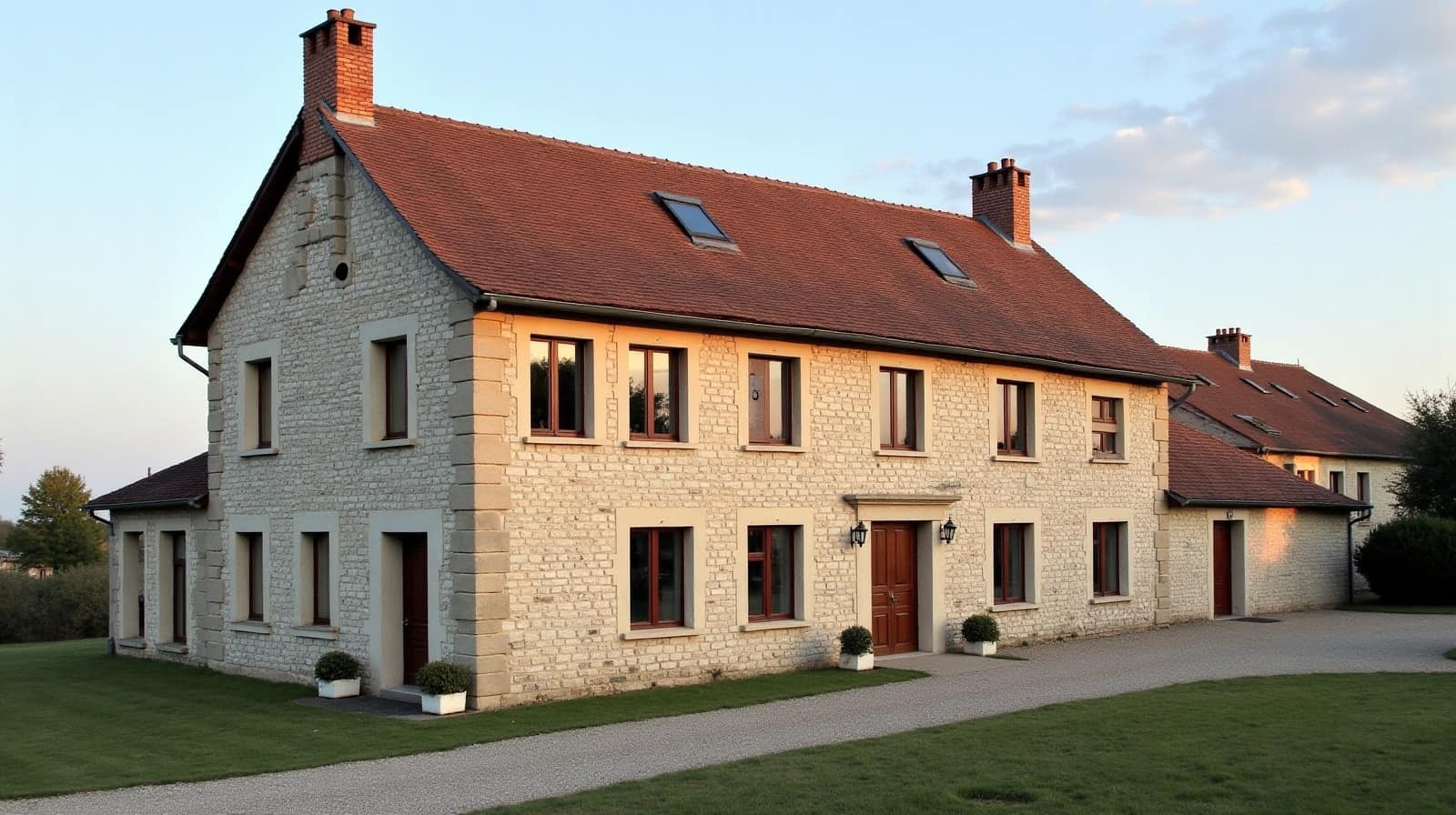 Toiture ancienne d'une ferme reconstruite à La Romagne, sur le plateau des Mauges