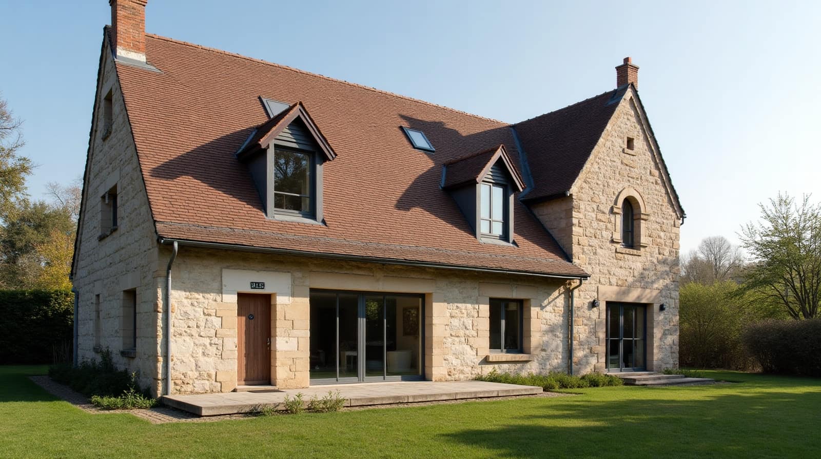 Toiture en tuile d'une maison ancienne à La Séguinière, près de Cholet