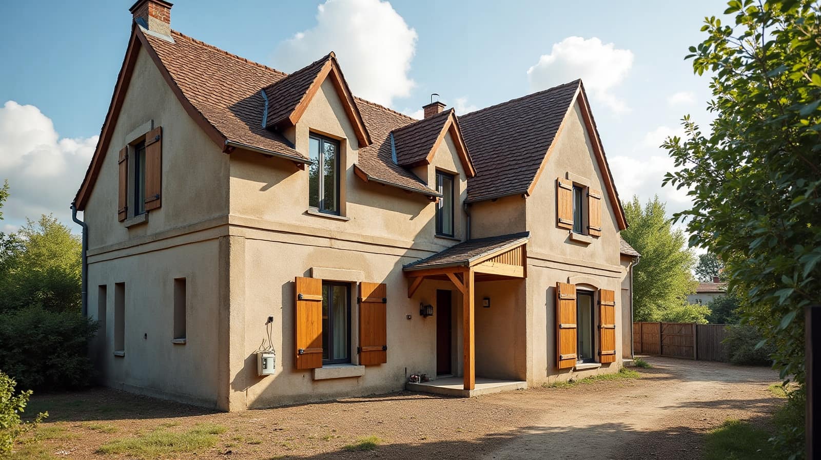 Toiture d'une maison ancienne au May-sur-Èvre, dans la vallée de l'Èvre