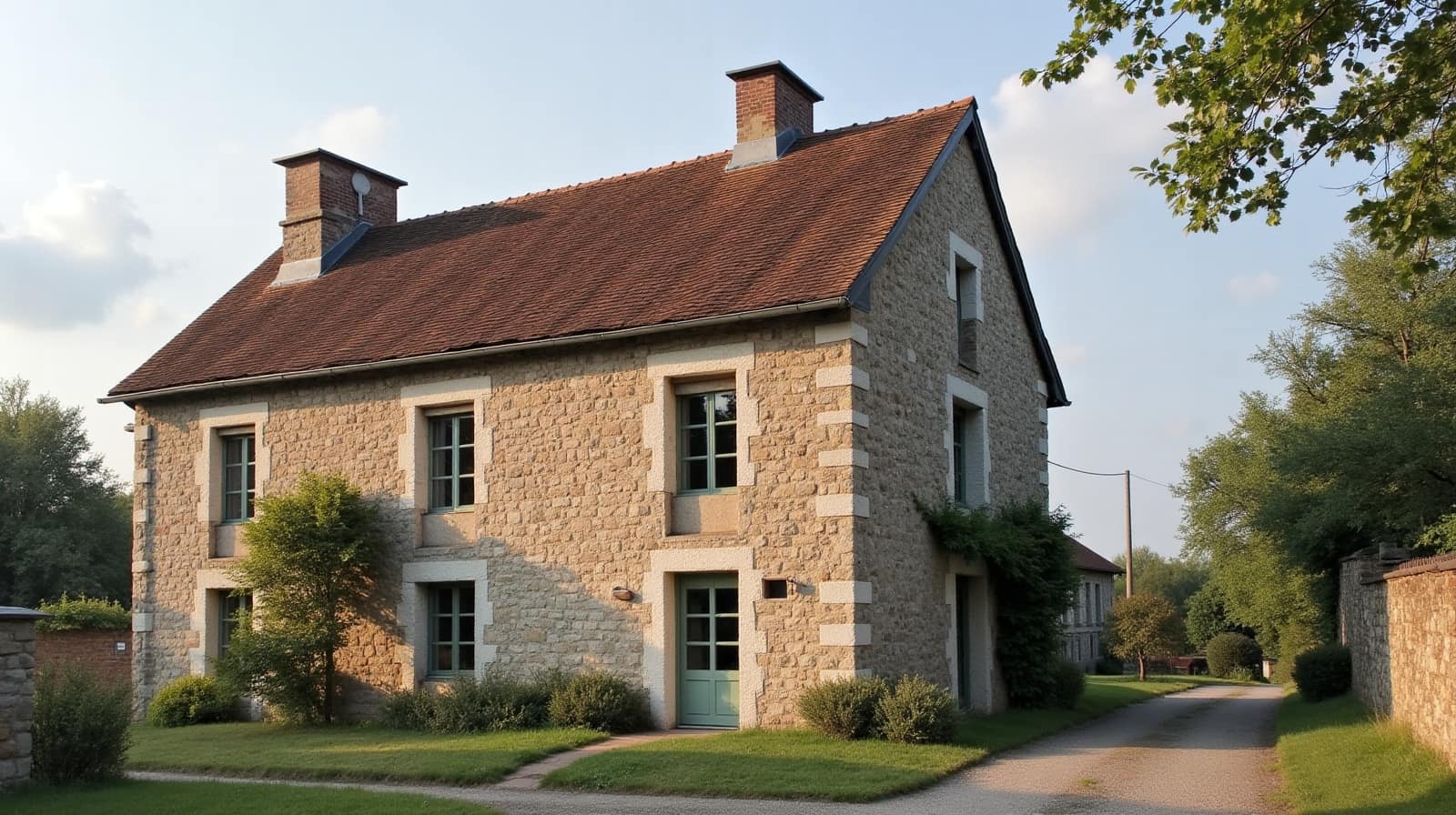Toiture d'une ferme isolée à Trémentines, dans le Choletais